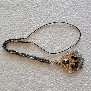 Faux Leather and Bead Necklace